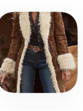 Women's Brown Faux Shearling Trim Coat - Brand